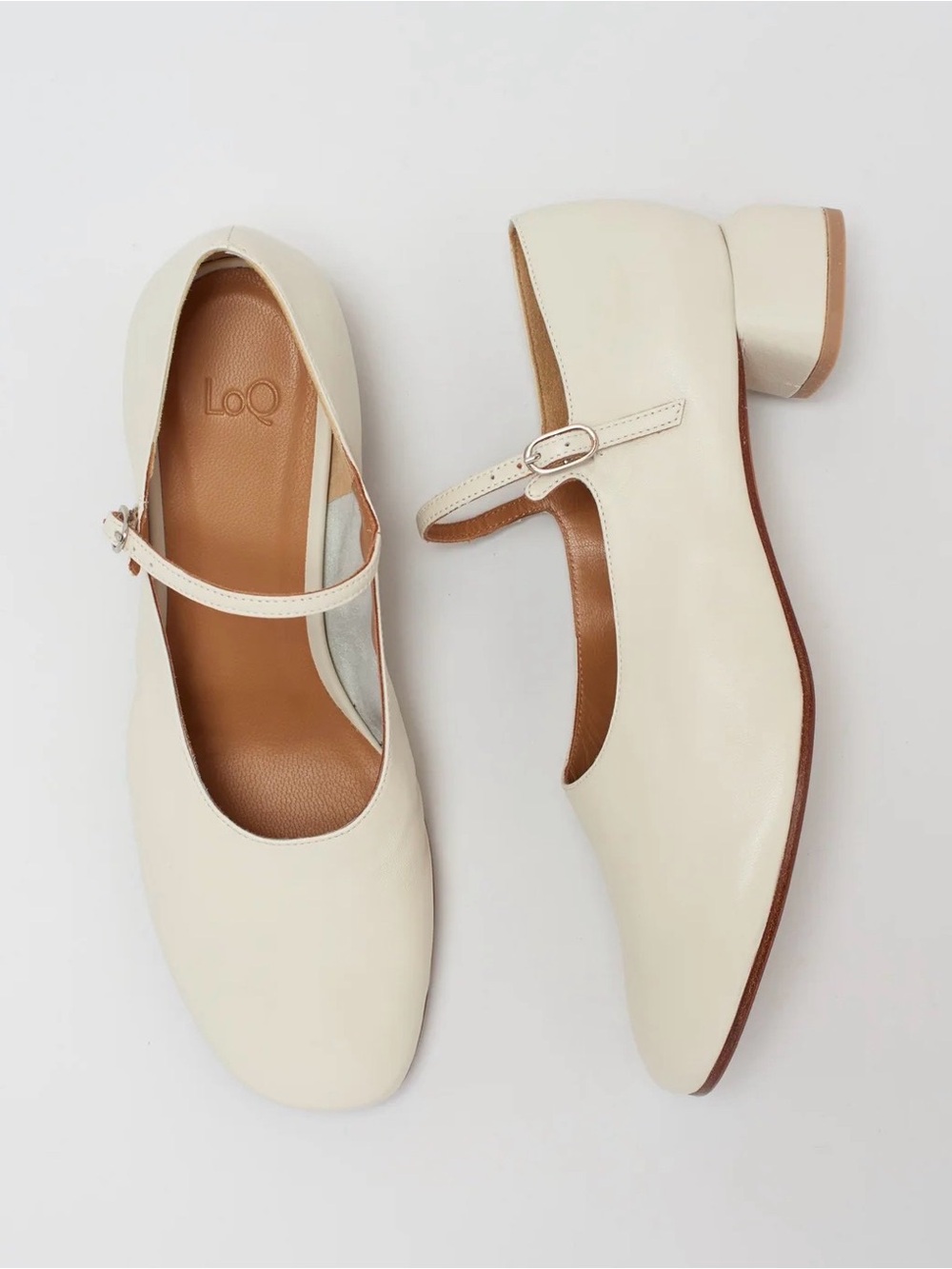 LOQ Cream Leather Mary Jane Block Heel
